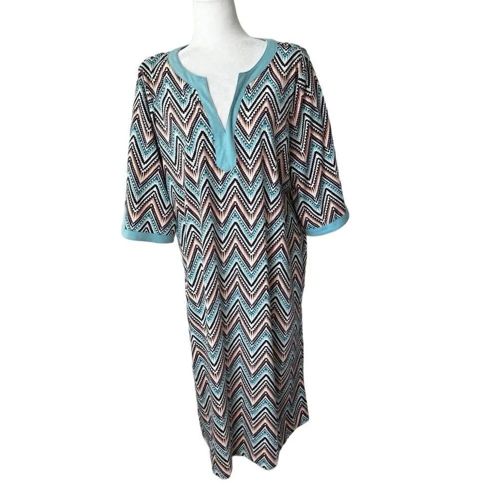 Jaclyn Smith Pullover Dress Zig Zag Colorful SZ XL